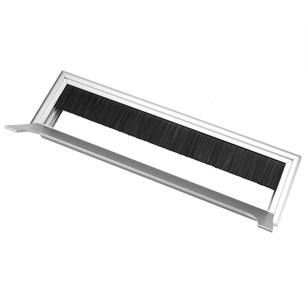 Garosa Large Silver Aluminum Cable Grommet with Brush - 276x80x28mm (10.9x3.1x1.1in) Desk Cord Hole Cover for Office, Home & Gaming Setup - Wire Management Solution for Computer Desks & Workstations