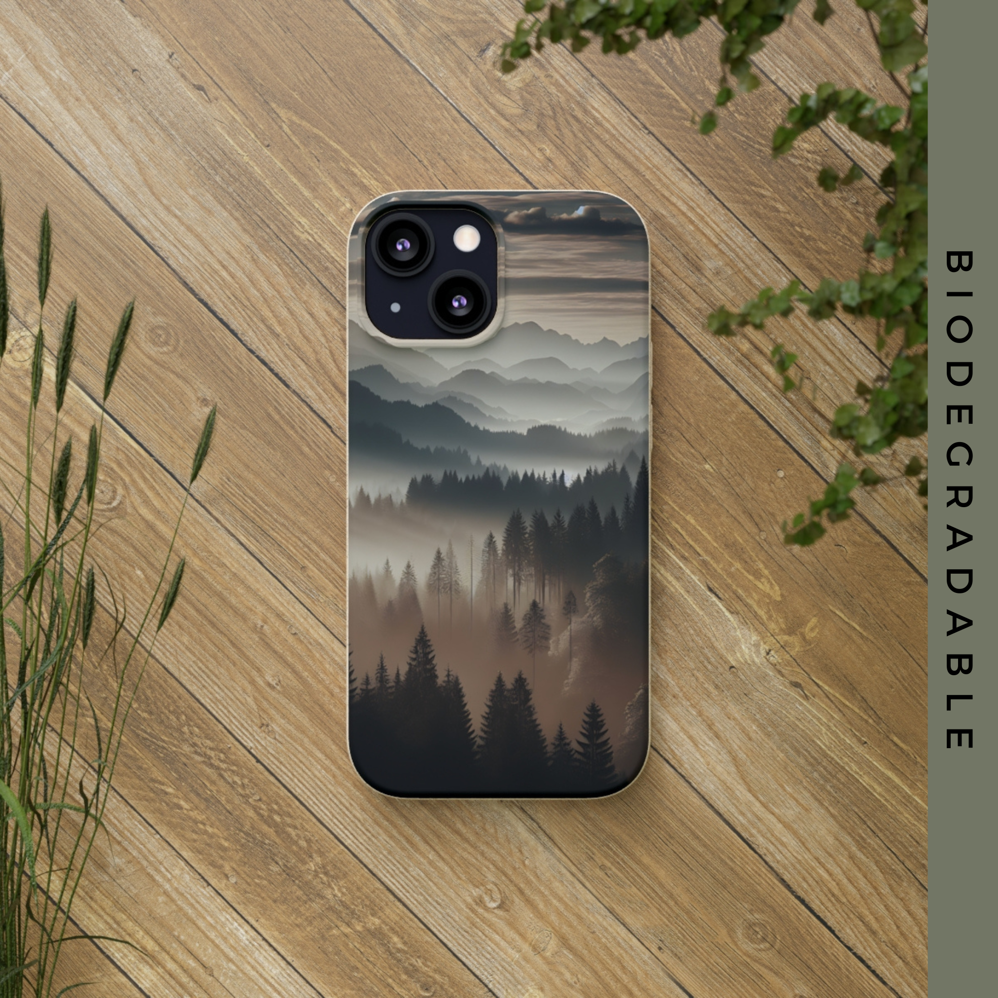 Eco-Friendly Biodegradable Phone Case - Sustainable Compostable Smartphone Cover with Mountain Tree Cloud Scenic Design | Perfect for Outdoor Enthusiasts & Nature Lovers