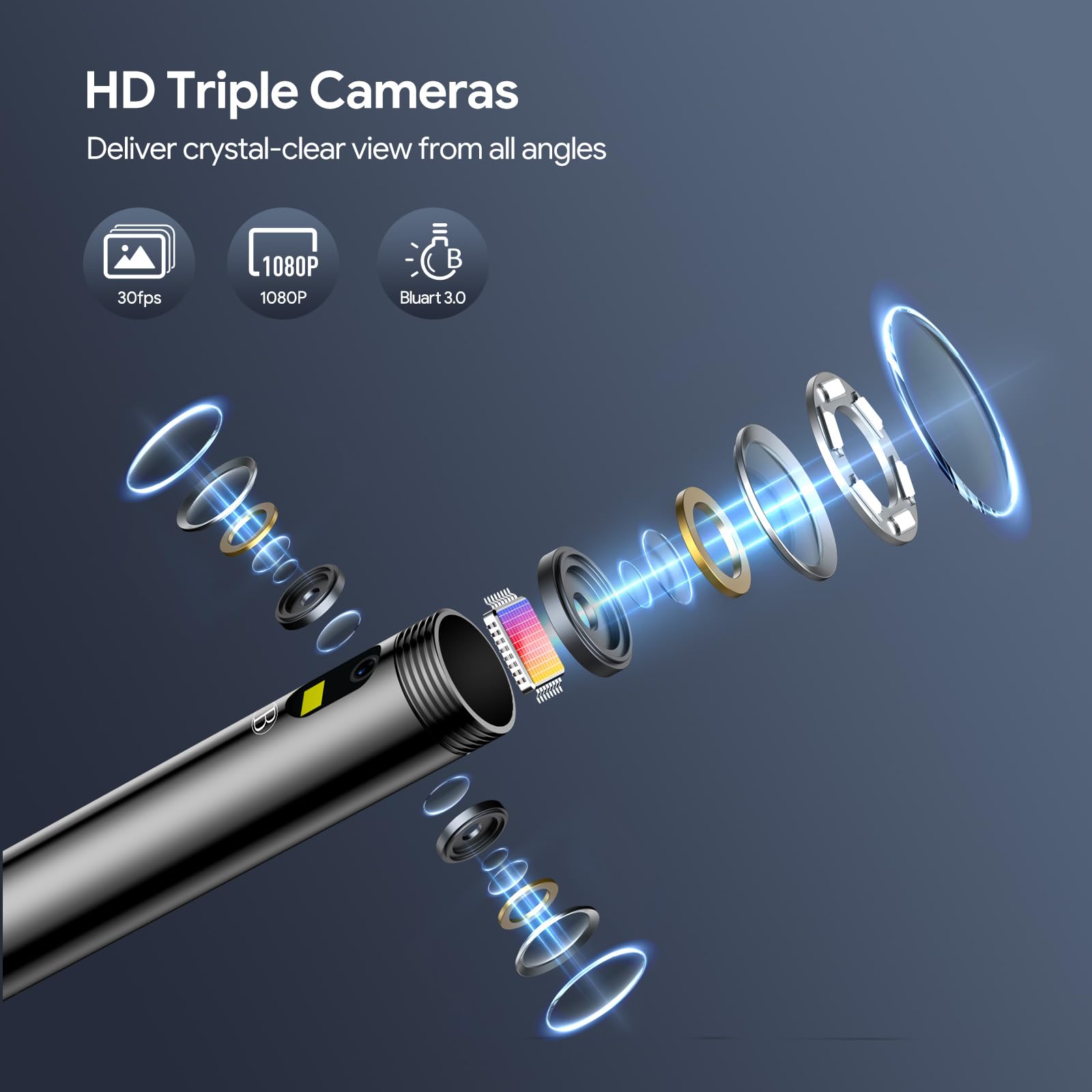 DEPSTECH Upgraded 50FT Triple Lens Sewer Inspection Camera - 5'' IPS Endoscope with LED Light, 1080P HD Borescope, Split Screen & Waterproof Design for Drain Pipe Plumbing - Perfect for Home Repairs, DIY Projects & Professional Plumbing Inspections