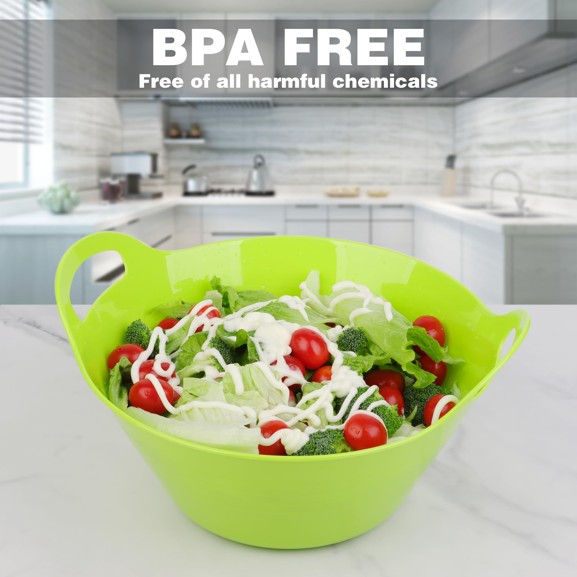 6-Pack Large Plastic Snack Bowls (4.9L) with Handles - Microwave Safe for Parties, Kitchen, Fruits & Salads