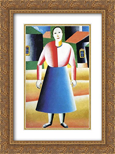 Kazimir Malevich Museum Art Print - 18x24 Gold Ornate Frame with Double Matting | Country Girl Painting | Wall Decor for Living Room, Bedroom & Office