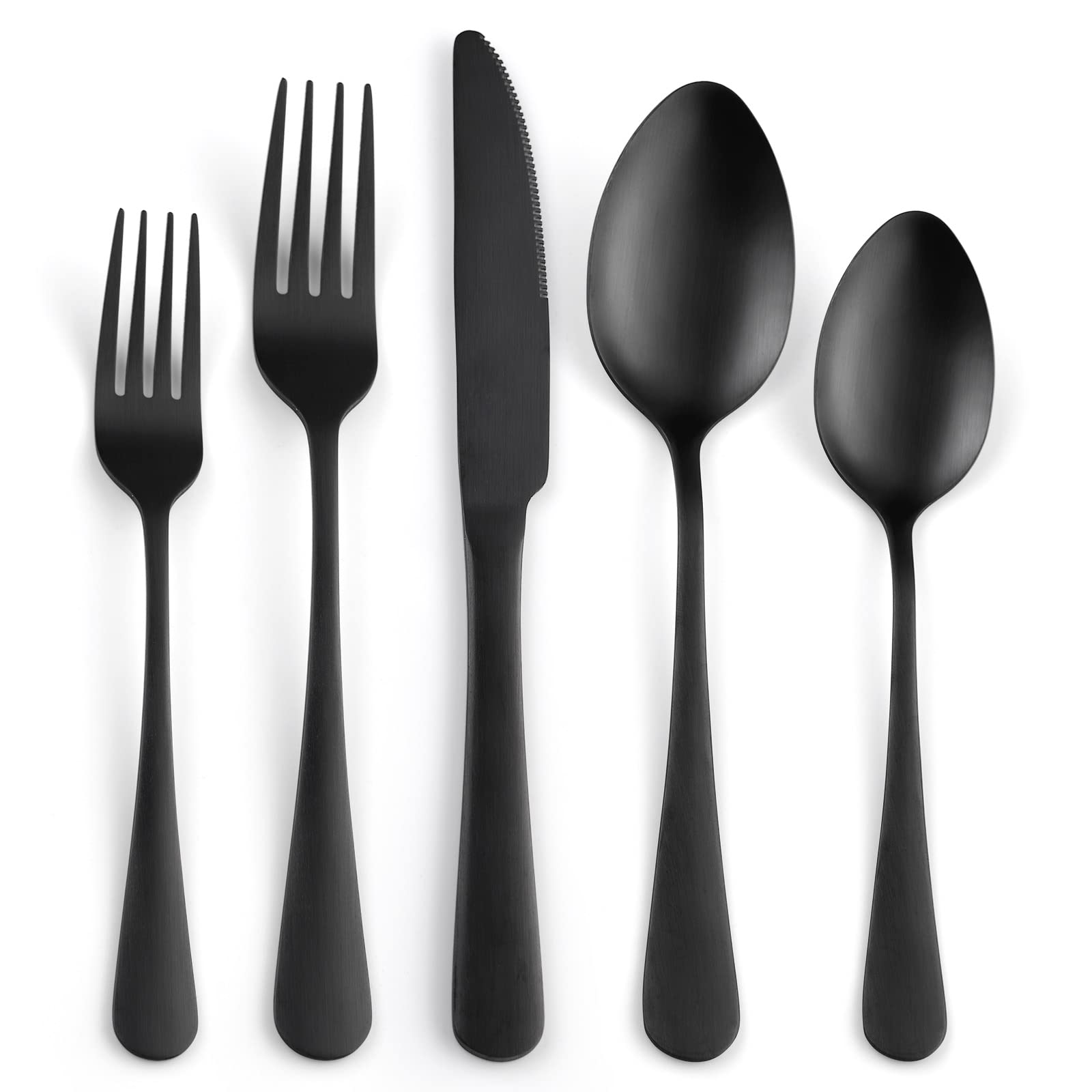 Premium 40-Piece Matte Black Flatware Set for 8 - SANLUNS Stainless Steel Silverware Set with Satin Finish - Dishwasher Safe Cutlery Set Includes Dinner Knives, Forks & Spoons - Elegant Tableware for Restaurants, Weddings & Fine Dining at Home