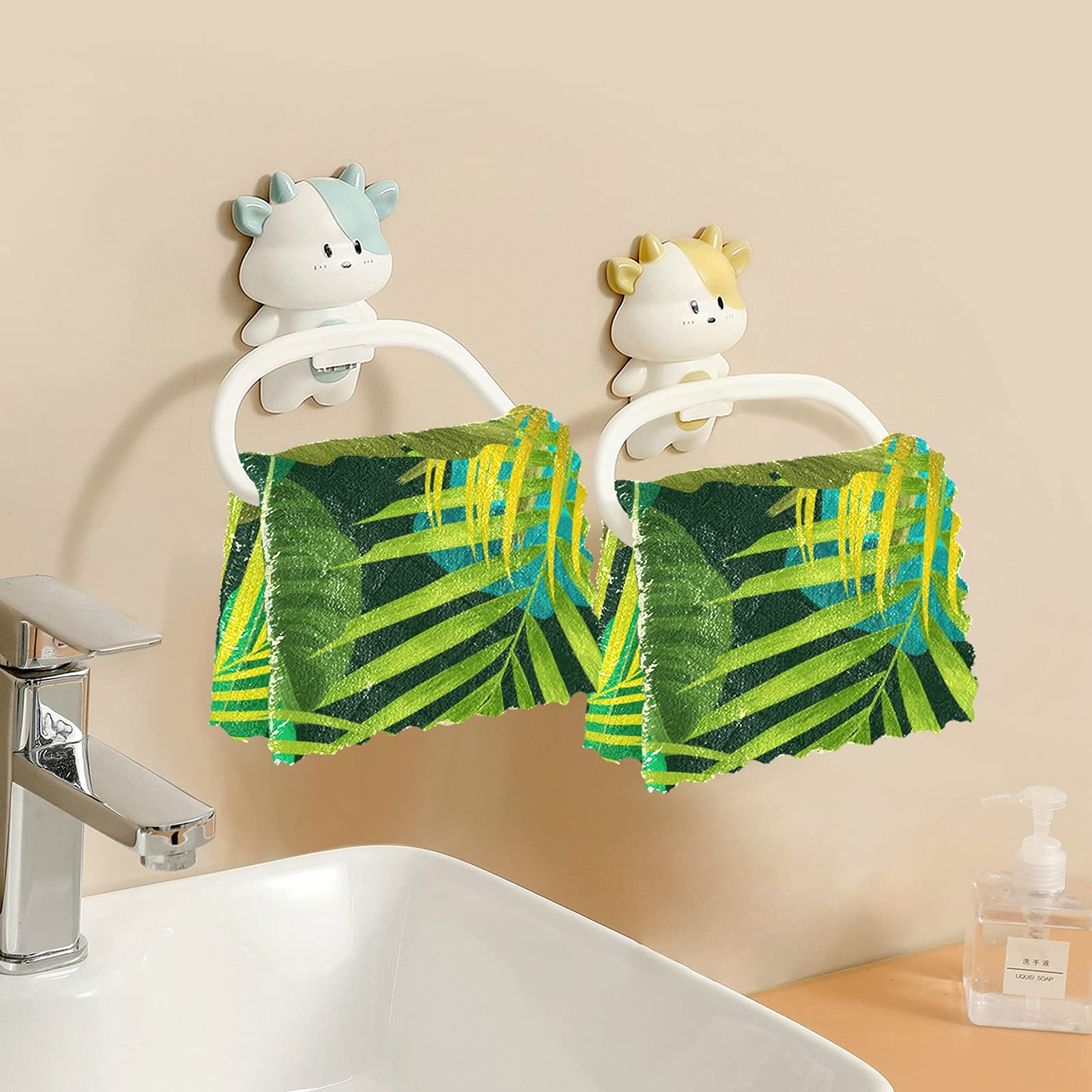 ALAZA 6 Pack Green Palm Leaves Monstera Pattern Kitchen Towels - Super Soft & Fast Drying Dishcloths, Tea Towels (11x11 Inches) for Kitchen, Bar, Dining & Home Decor