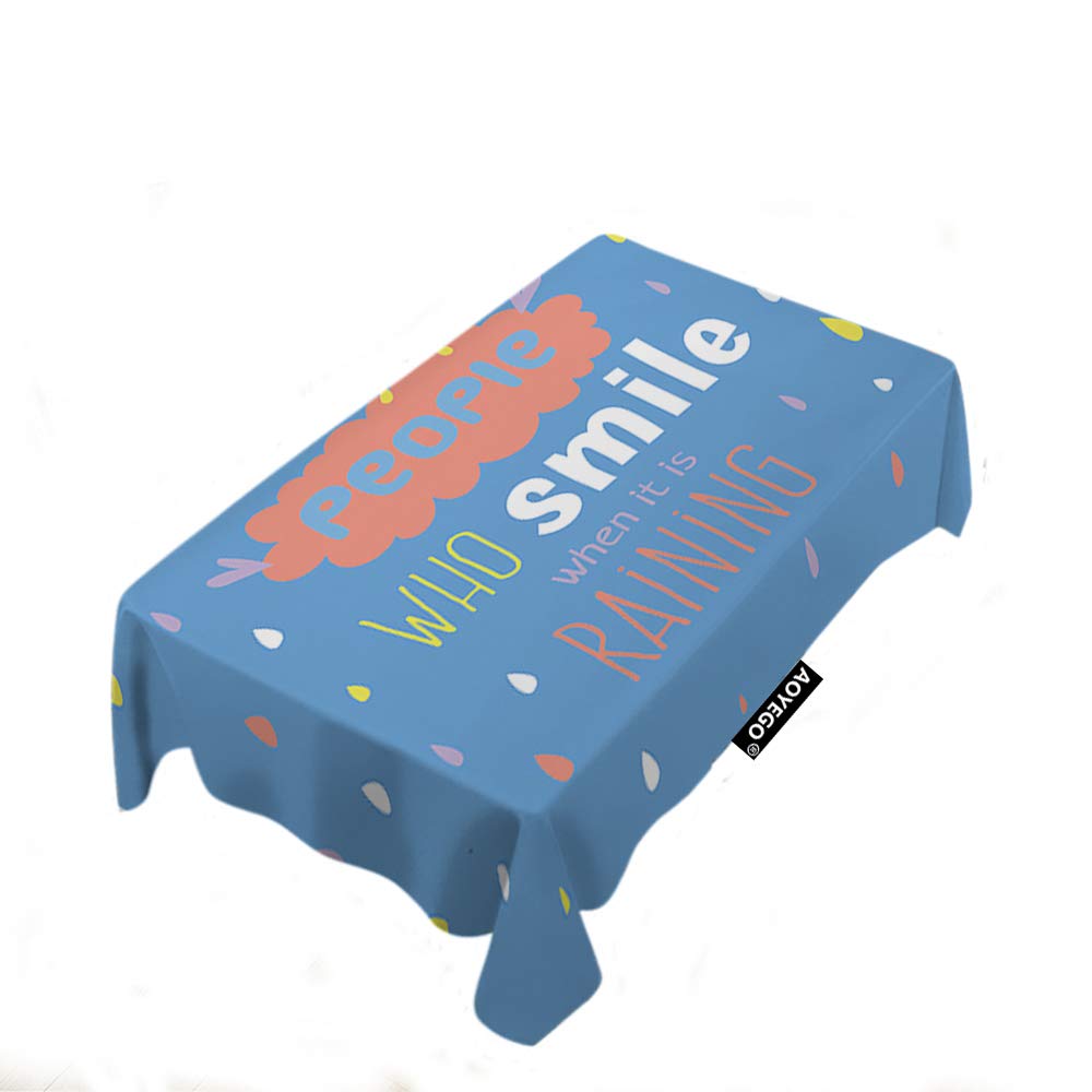 Funny Smiling When It's Raining Rectangle Tablecloth - 60x84 Inch Polyester Kitchen Table Cover with Cute Sun, Rain, Rainbow & Cloud Design - Perfect for Holiday Dinners, Restaurants, Hotels & Home Decor