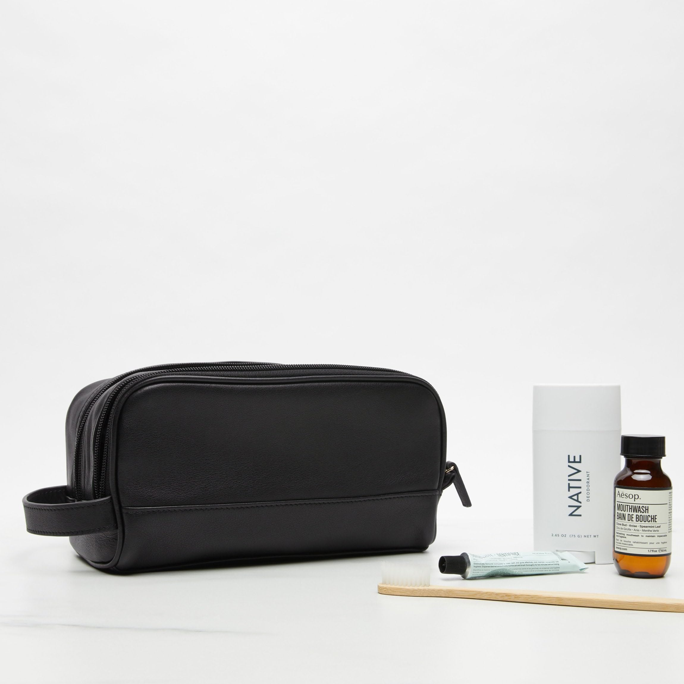 Leatherology Small Double Zip Toiletry Bag - Premium Leather Travel Cosmetic Case for Men & Women | Perfect for Airplane Carry-on, Gym Essentials & Weekend Getaways