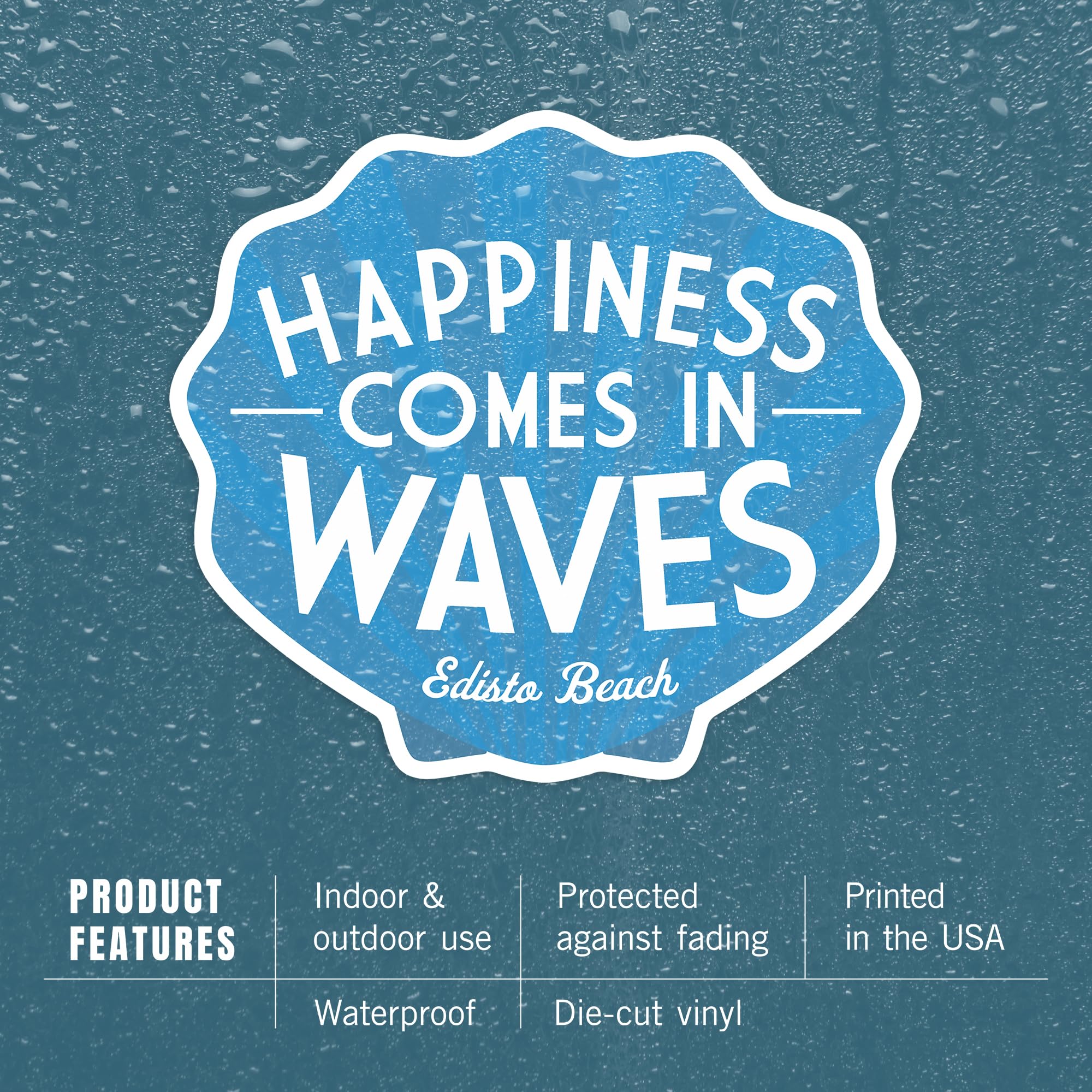 Waterproof Die Cut Vinyl Sticker - Edisto Beach South Carolina 'Happiness Comes in Waves' Decal (3-6 inch) for Cars, Laptops, Water Bottles & Coolers - Perfect for Beach Lovers & Coastal Decor