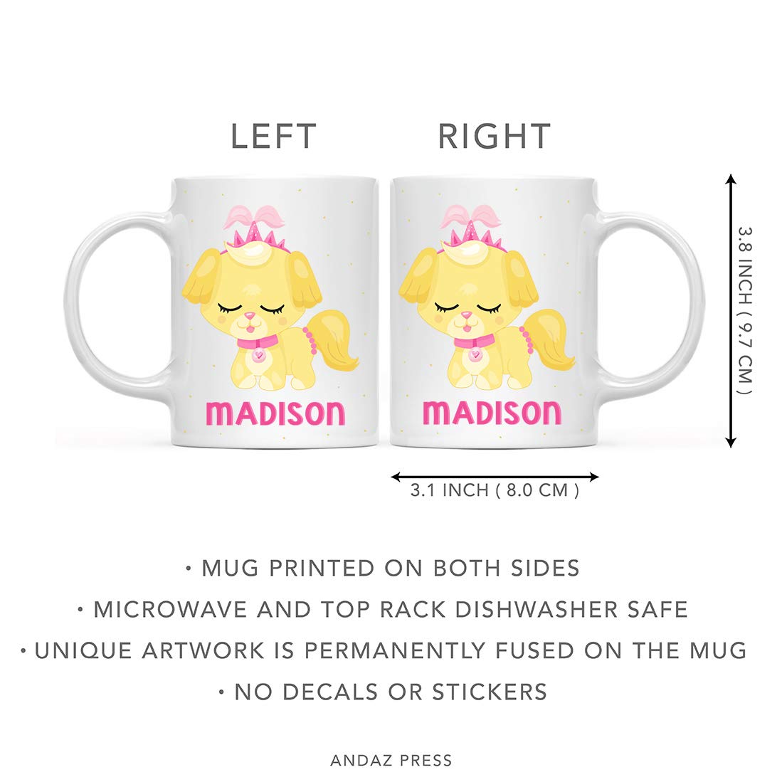 Personalized 11oz Kids Hot Chocolate Mug - Blonde Princess Dog Design - Custom Name Birthday Christmas Gift for Girls - Perfect for Milk, Coffee & Tea - Ideal for Home, School & Party Use