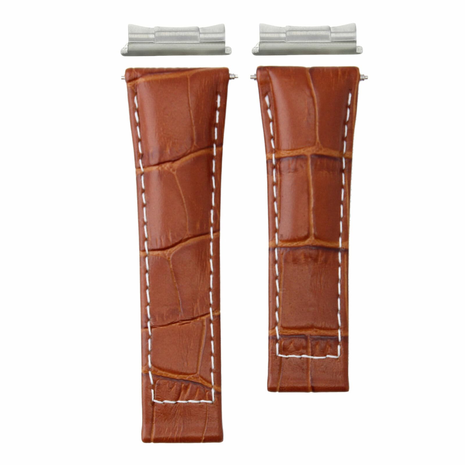 Genuine Leather Watch Band Strap for Rolex Daytona 116519 - Cognac/Tan with White Stitching - Premium Replacement Watch Strap for Luxury Watches | Perfect for Business, Formal Events & Daily Wear