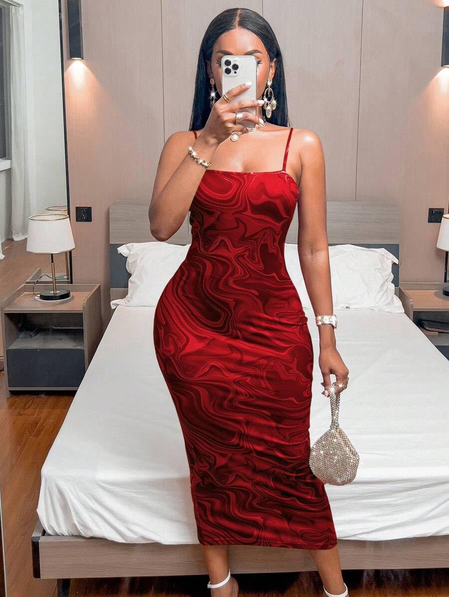 Women's Summer Floral Print Bodycon Midi Dress - Sexy Cami Long Dress with Back Slit for Party, Club & Night Out | Perfect for Beach Vacations, Date Nights & Summer Events