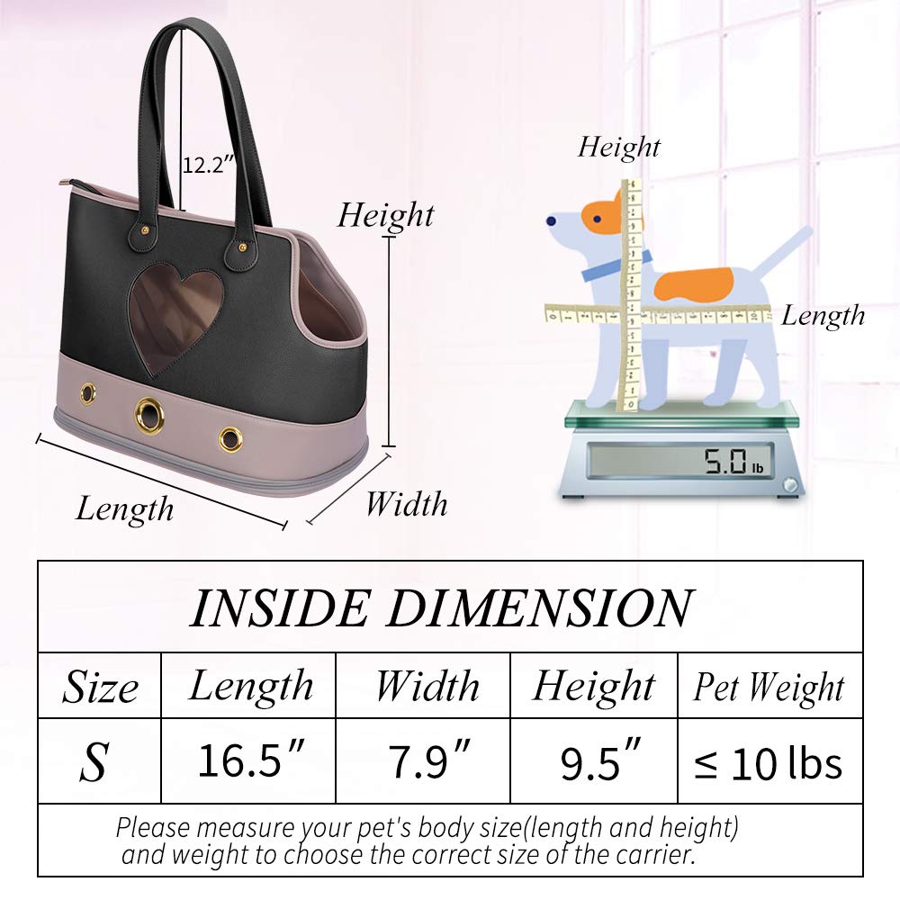 PetsHome Foldable Waterproof Dog Carrier Purse - Lightweight Pet Tote Handbag for Small Dogs & Cats (Black) | Perfect for Travel, Shopping & Outdoor Adventures