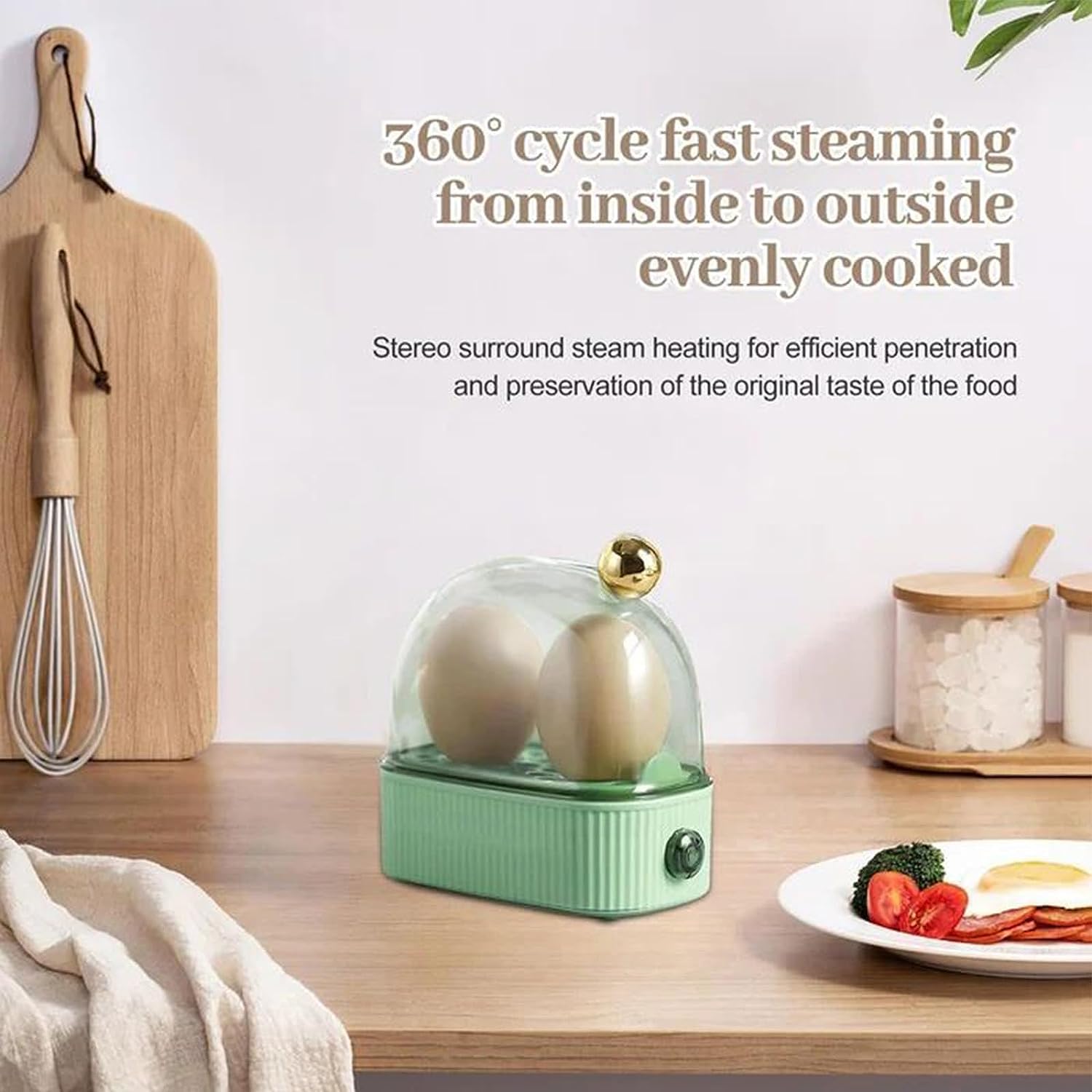 Electric Egg Cooker for Hard Boiled Eggs - 2 Egg Capacity Rapid Steamer with Timer, Detachable Kitchen Appliance for Breakfast Meal Prep (Green) - Perfect for Quick Breakfasts, Healthy Snacks & Keto Diet