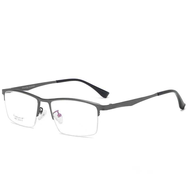 Aimee Men's Semi-Rimless Big Square Titanium Eyeglasses Frame 6607 - Lightweight Durable Glasses for Work, Reading & Fashion