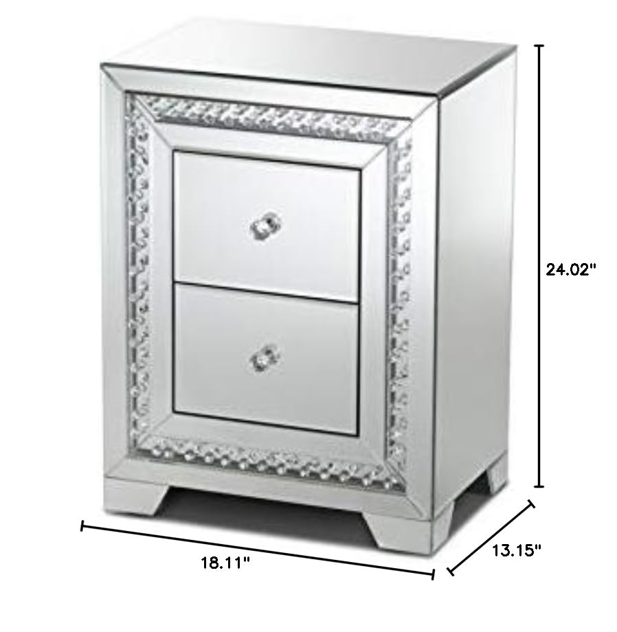 Baxton Studio Modern Nightstand with Drawer - Silver Finish Bedside Table for Bedroom, Living Room & Guest Room - Compact Storage Solution for Small Spaces