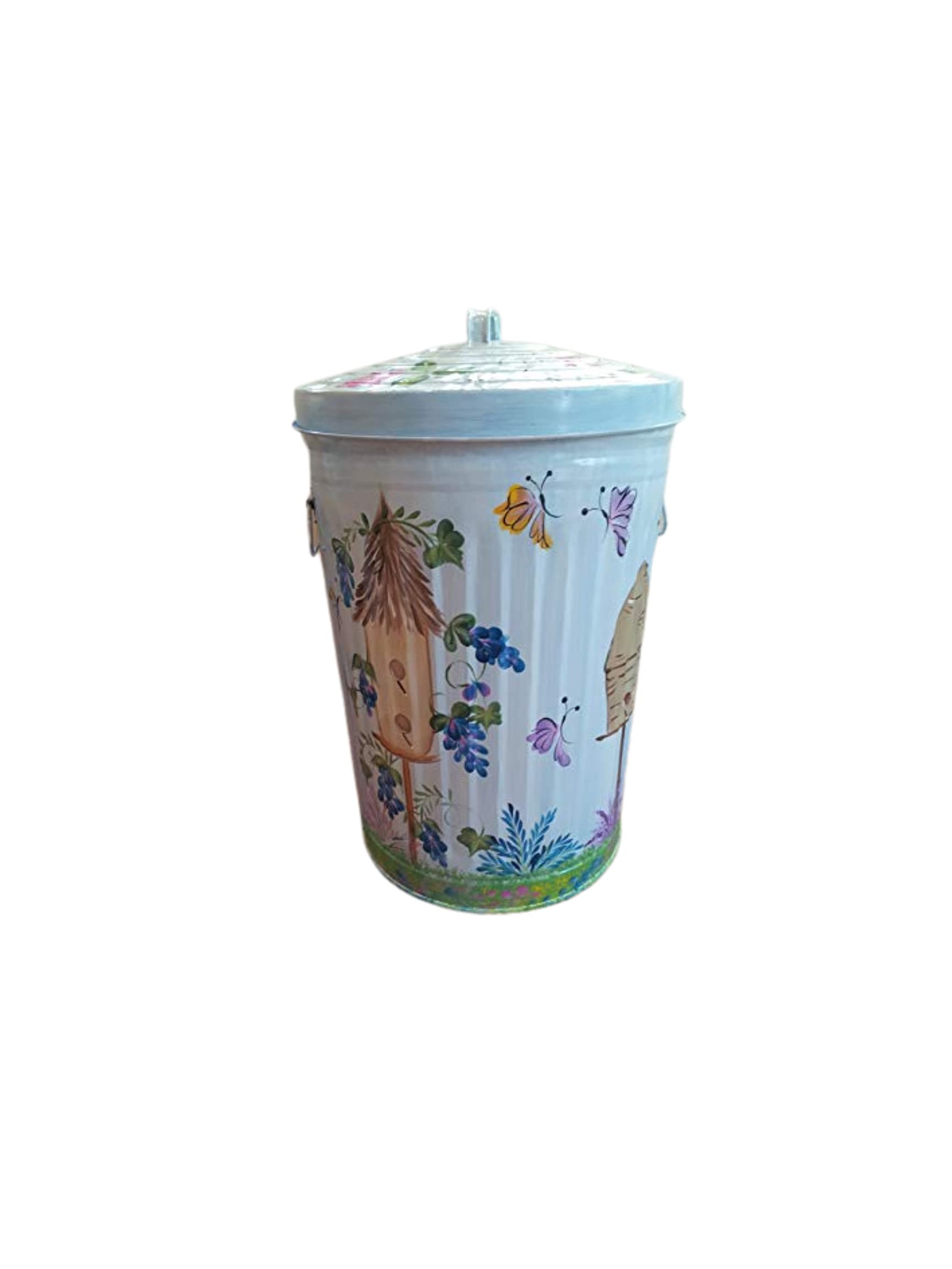 20 Gallon Hand Painted Galvanized Steel Trash Can - Durable Outdoor & Indoor Garbage Bin for Kitchen, Yard, Office, Restaurant Waste Disposal