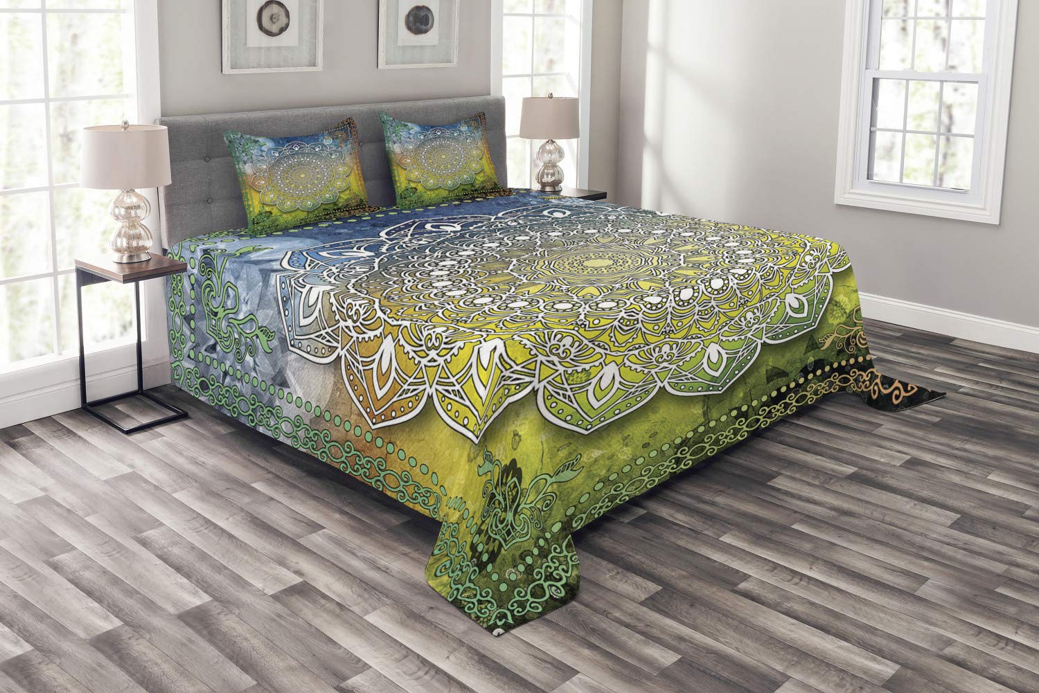 Ambesonne Ethnic Bedspread Set - Mystic Mandala Bohemian Design 3-Piece King Size Bedding with 2 Pillow Shams, Multicolor | Perfect for Boho Chic Bedrooms, Meditation Spaces & Cultural Home Decor