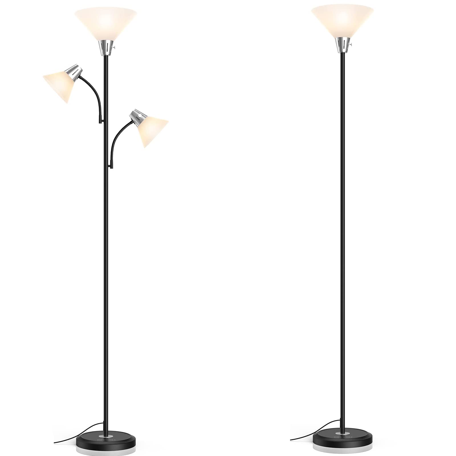 LEPOWER 9W LED Floor Lamp with 5W Adjustable Reading Light - Black Standing Torchiere Lamp for Living Room, Bedroom, Office - Perfect for Night Reading & Ambient Lighting