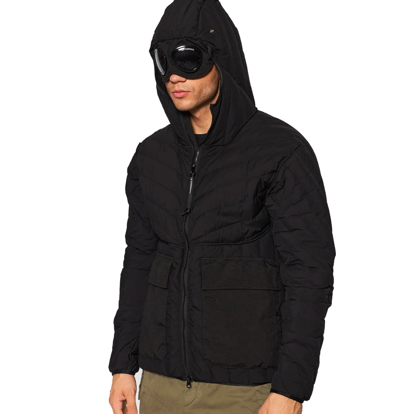 C.P. Company Black Goggle Monoblock Jacket - Waterproof Windbreaker for Urban Commuting & Outdoor Adventures