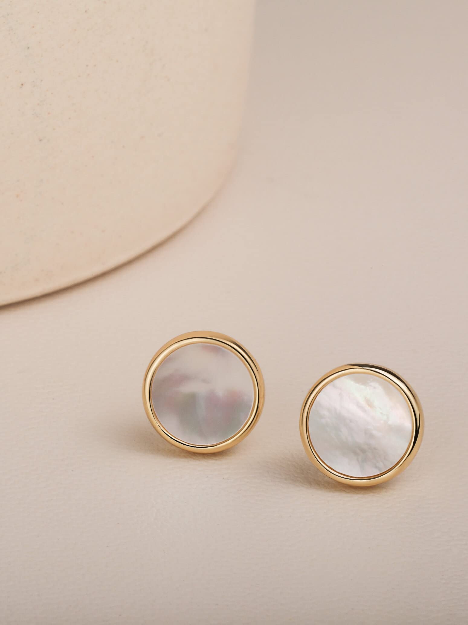 Hypoallergenic Mother of Pearl Stud Earrings for Women - Silver Round Shell Disc Earrings | Perfect for Everyday Wear, Office & Special Occasions