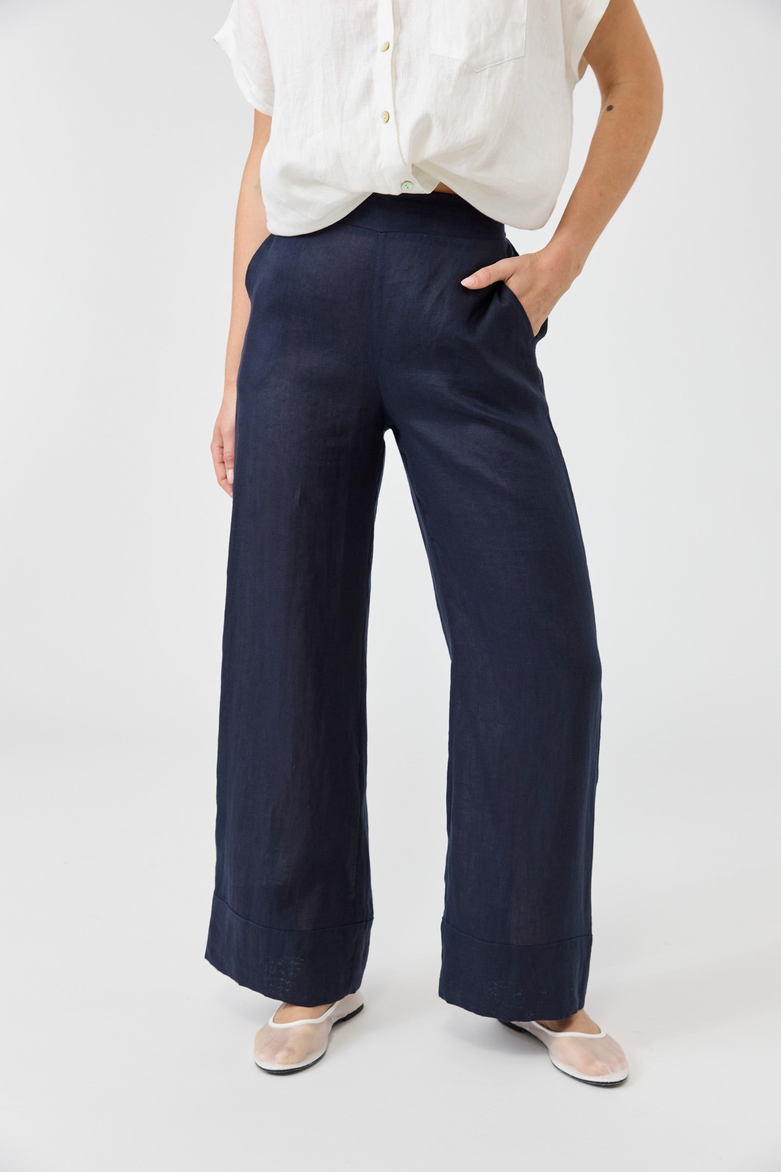 Premium Linen Pants for Women - Comfortable & Breathable Studio Linen Trousers in Navy Blue | Perfect for Summer, Office Wear & Casual Outfits