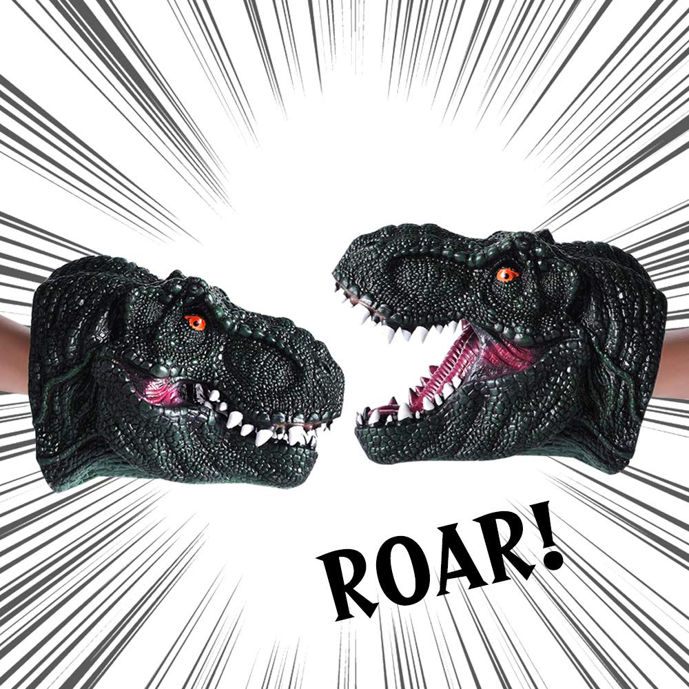 Realistic T-Rex Dinosaur Hand Puppet - Dark Green Tyrannosaurus Rex Head Puppet Toy for Kids & Adults | Halloween Costume, Party Decor, Role Play, Educational Toy & Gift Idea