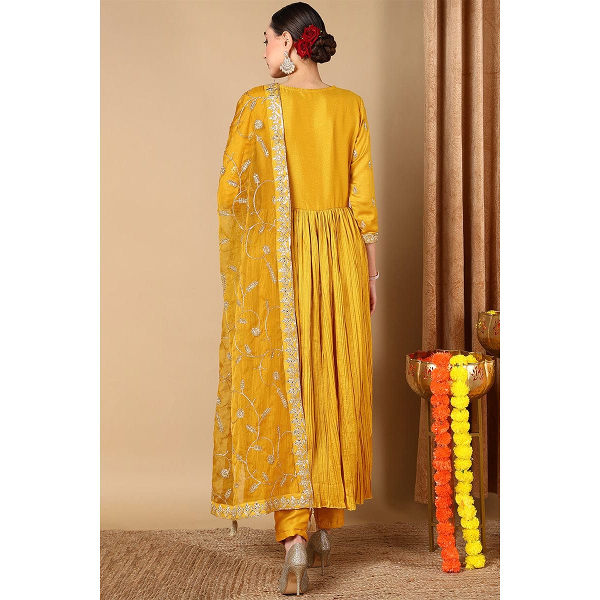 Elegant Yellow Silk Blend Anarkali Suit for Women | Festive Ethnic Wear | Perfect for Diwali, Weddings & Special Occasions