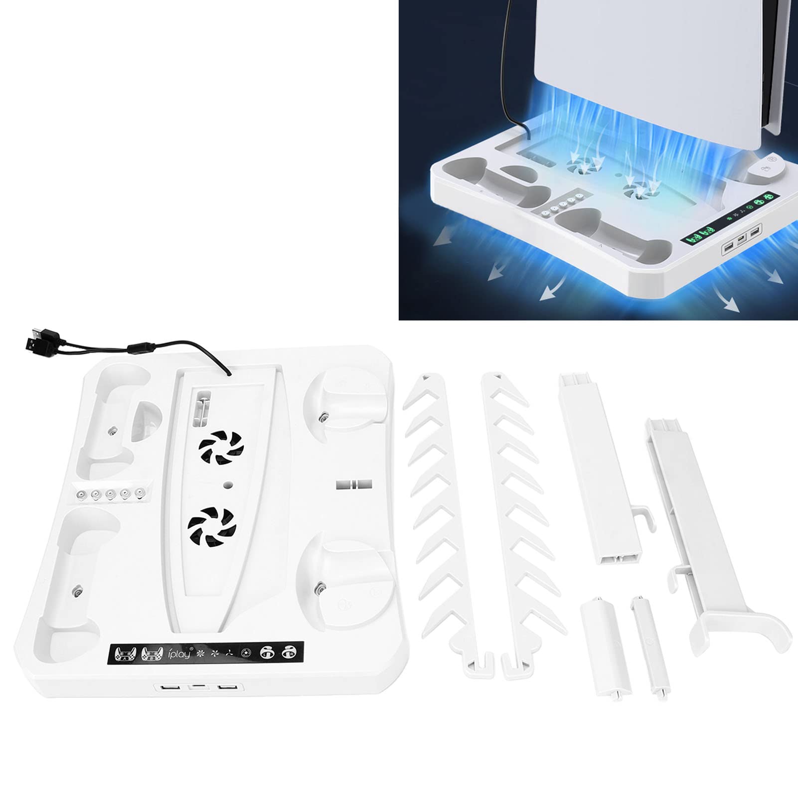 Wireless Gaming Cooling Station - 3-in-1 Multifunctional Controller Cooling Stand for PS5, Xbox, Switch | Prevent Overheating for Long Gaming Sessions | Perfect for Home Entertainment & Competitive Gaming