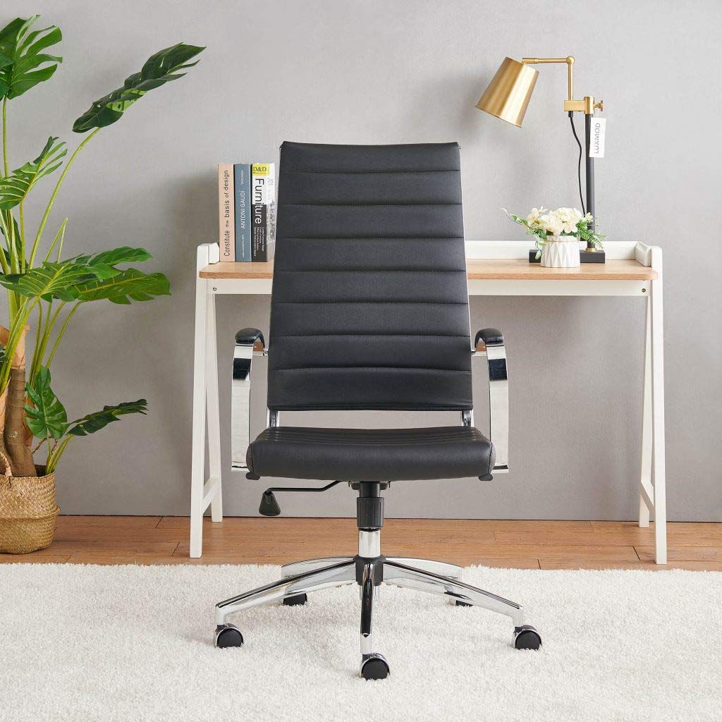 Ergonomic High Back Leather Office Chair - Adjustable Computer Desk Chair for Home & Work, Black (4020-Black) - Perfect for Long Hours of Work, Gaming & Study