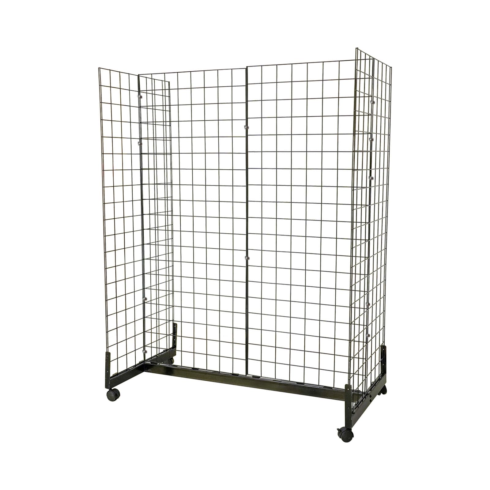 Wire Grid Wall Display Rack with Rolling Base - Adjustable Floor Standing Retail Display Panel for Supermarkets & Shops - Perfect for Art, Clothing, and Product Organization - Includes Extra Hooks for Versatile Merchandising