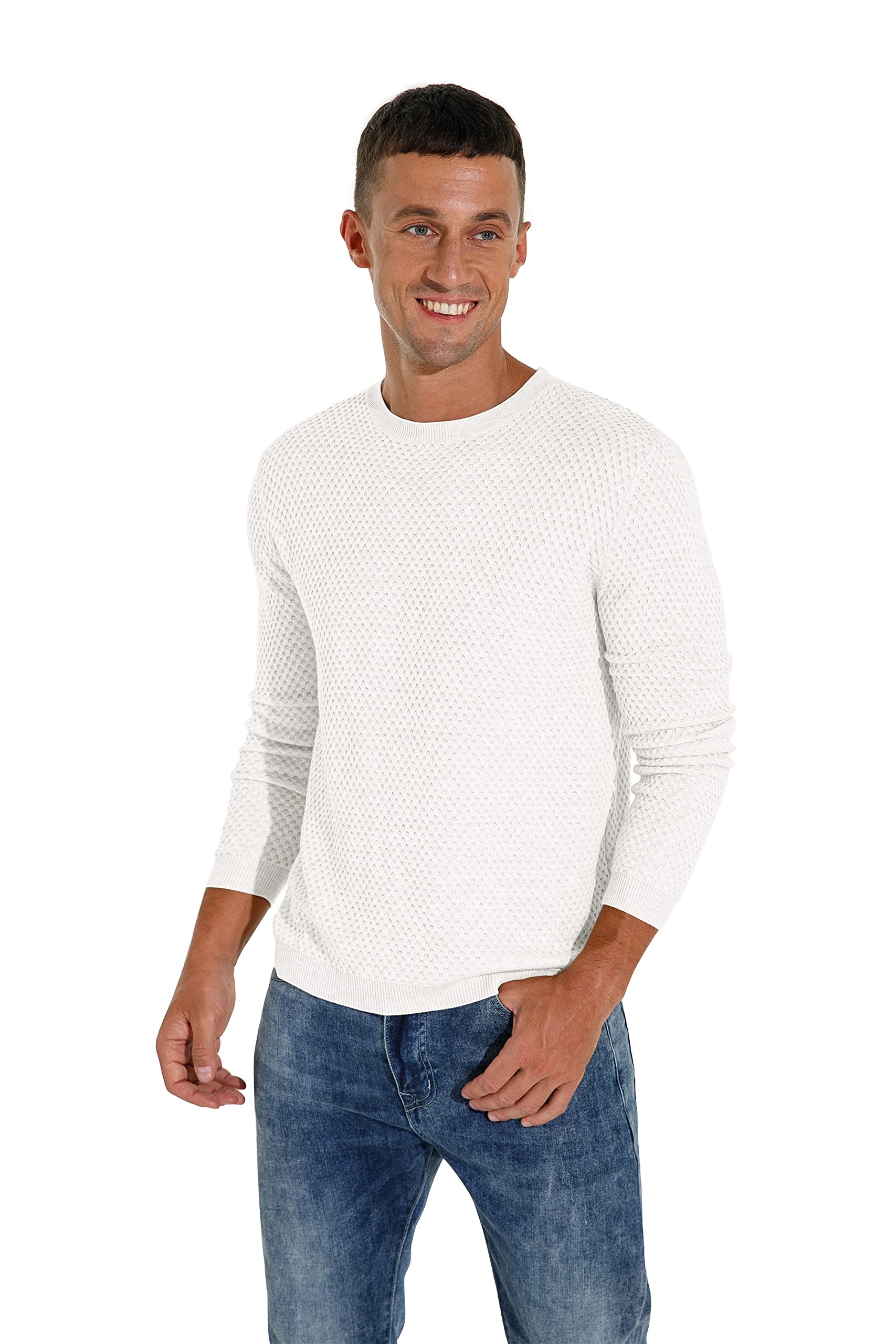 Hisir Men's Winter Warm Lightweight Wool Sweater - Long Sleeve Waffle Knit Pullover Jumper for Casual Wear | Perfect for Office, Outdoor Activities & Cold Weather Layering