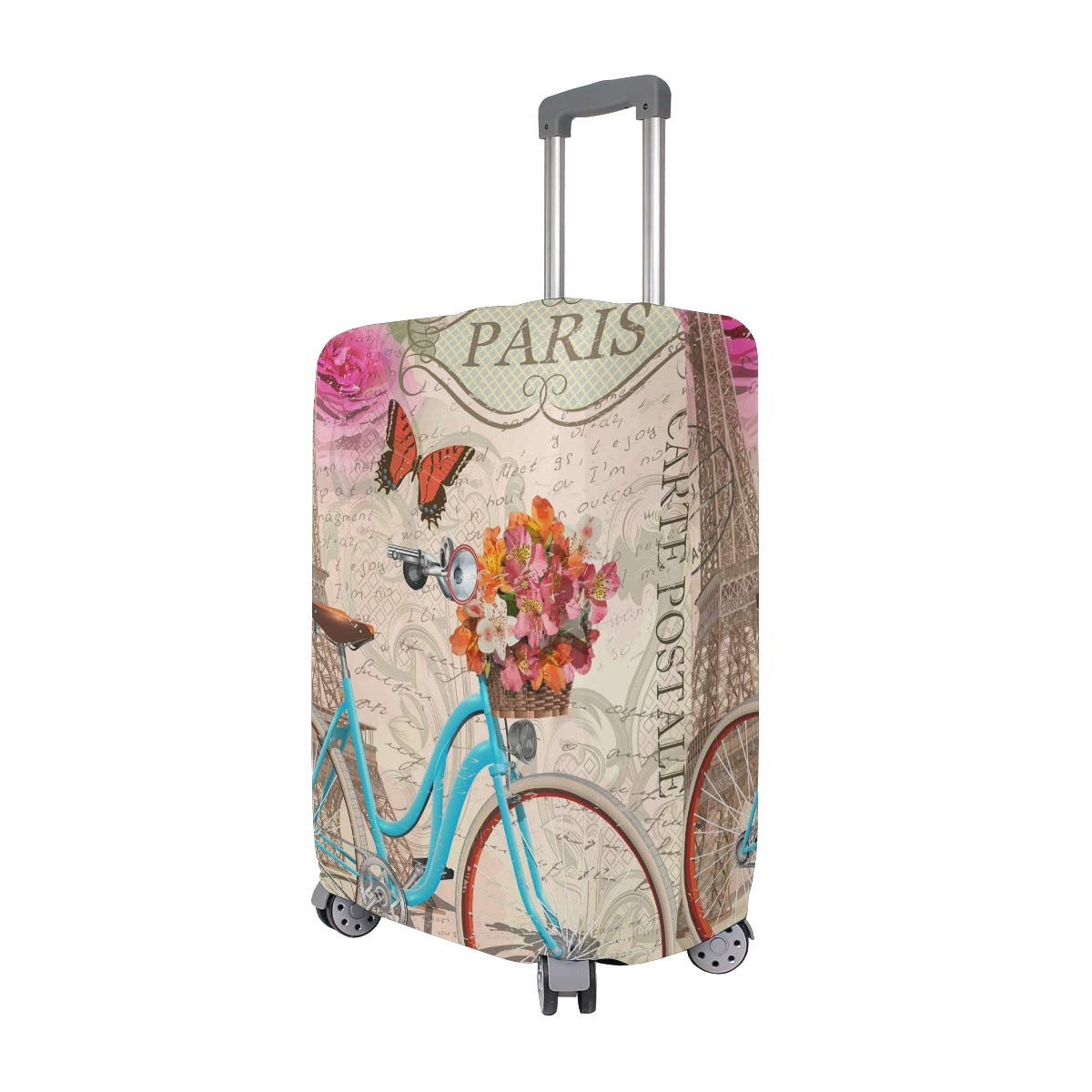 VIKKO Eiffel Tower & Bicycle Design Elastic Luggage Cover - Fits 18-20 Inch Suitcases for Kids, Men & Women - Durable Travel Bag Protector for Airplane, Train & Vacation Trips