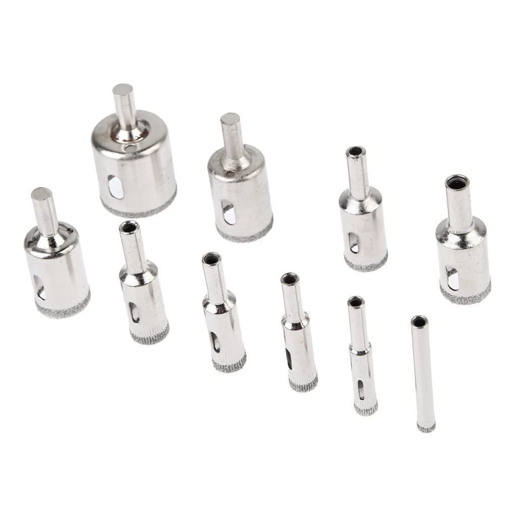 10Pcs Diamond Coated Core Drill Bit Set (6-30mm) for Tile, Glass, Marble - Professional Hole Saw Kit for Precise Cutting | Perfect for DIY Home Improvement & Construction Projects