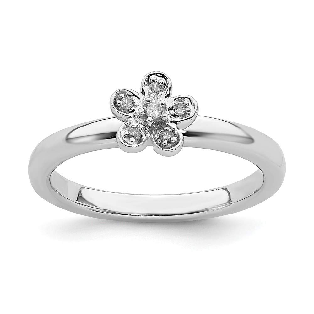 925 Sterling Silver Stackable Flower Diamond Ring - 0.042cttw Eternity Band for Women | Wedding, Anniversary, Valentine's Day Gift | Dainty Everyday Jewelry