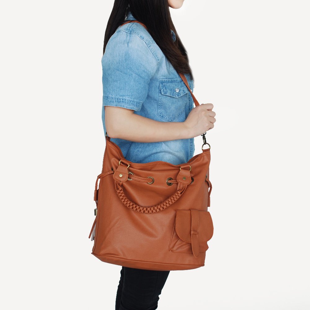 Blancho Genuine Leatherette Shoulder Bag for Women - Stylish Tan Satchel Purse with Tassels, Perfect for Work, Travel & Everyday Use