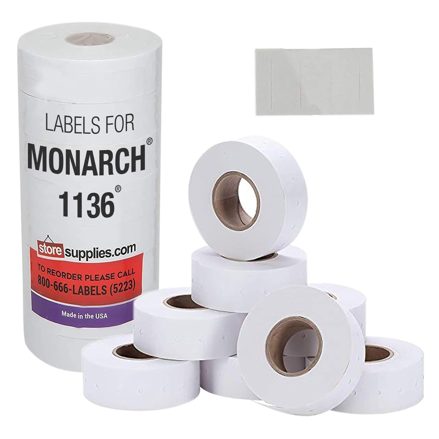 Monarch 1136 Price Gun White Labels - 8 Rolls with 1 Ink Roller for Retail Pricing, Inventory & Warehouse Organization
