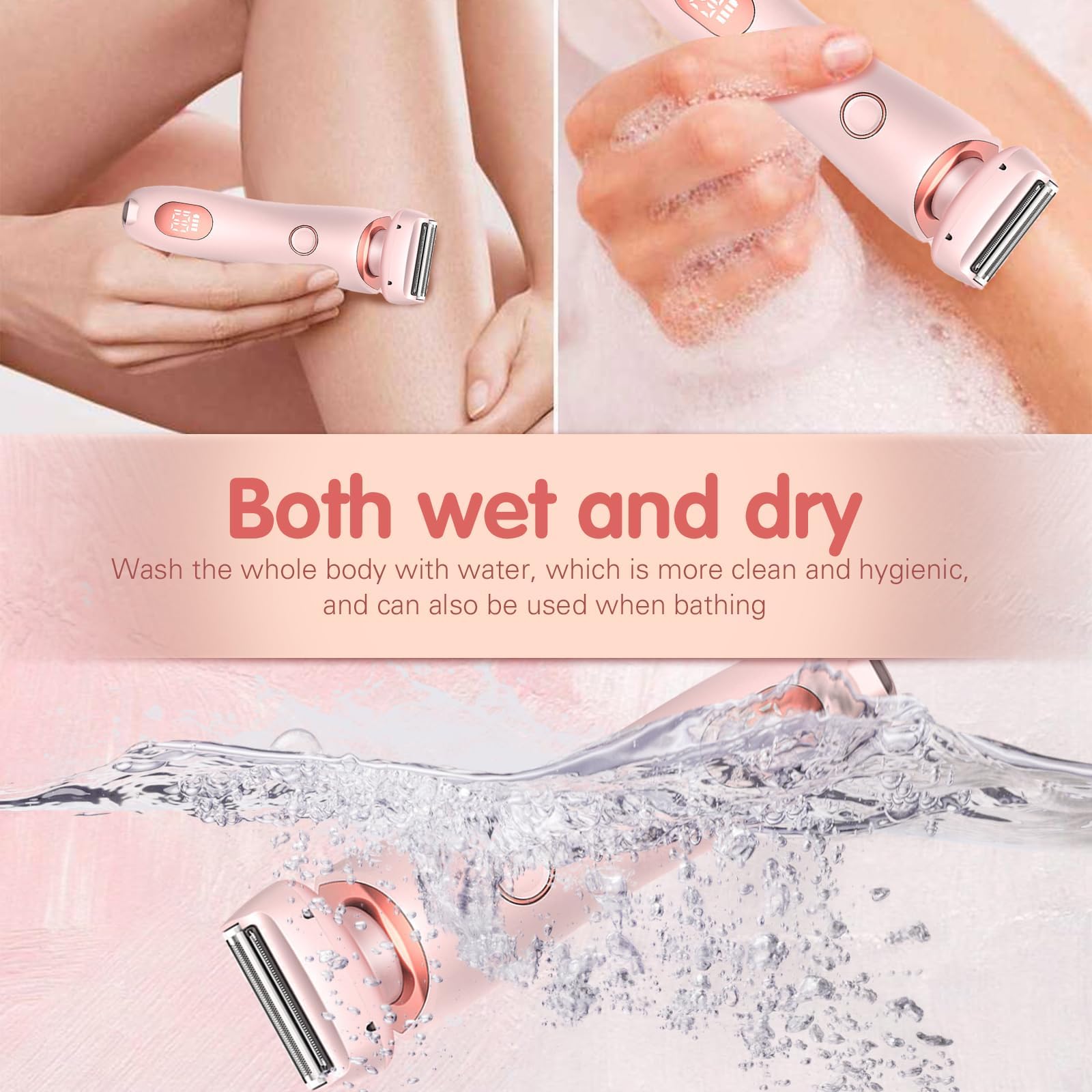Velvetpro Glider - Belarae Brazilian Shaver for Women | IPX7 Waterproof 2-in-1 Wet & Dry Electric Razor | Painless Hair Removal for Legs, Underarms & Bikini Area | Removable Head (Blue) | Perfect for Travel, Gym & Sensitive Skin Care