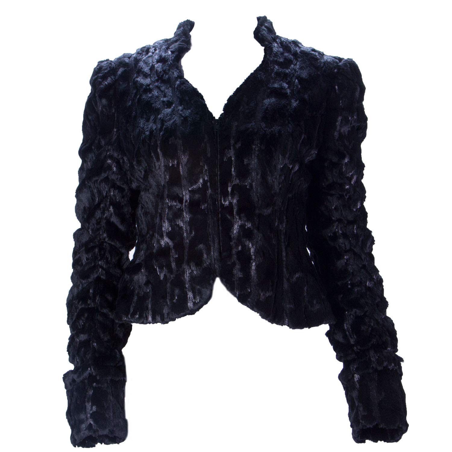 STEVIE MAC Women's Faux Fur & Sequin Cropped Jacket - Black | Winter Fashion Coat for Parties, Date Nights & Holiday Outfits