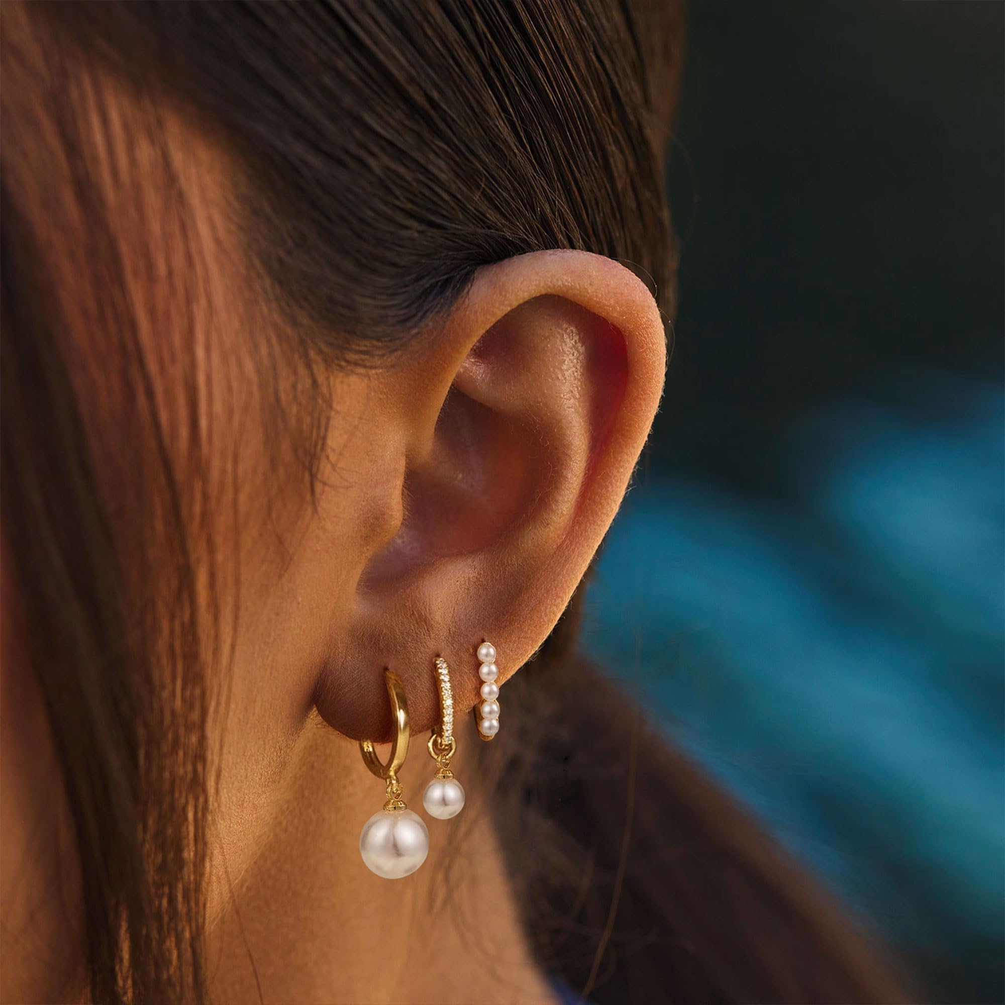 Elegant Gold Earrings for Women - Dainty Cubic Zirconia Studs & Pearl Hoop Earring Set, Trendy 18K Gold Plated Jewelry | Perfect for Parties, Weddings & Everyday Wear