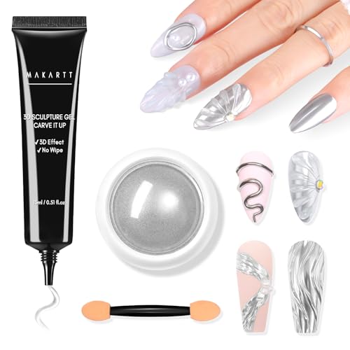 Clear 3D Nail Gel & Silver Chrome Nail Powder