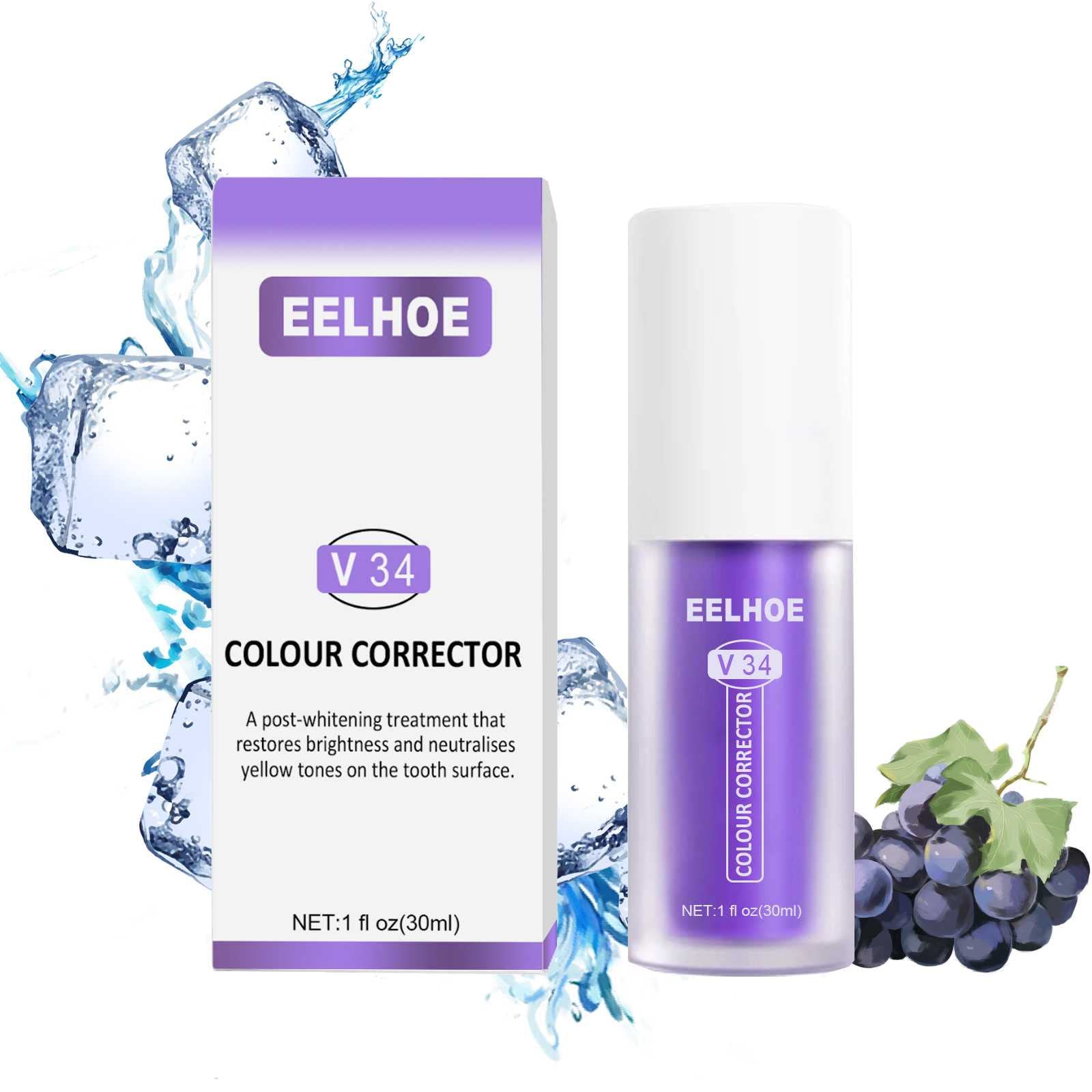 GELEI V34 Purple Teeth Whitening Toothpaste - Color Corrector for Sensitive Teeth, Enamel Care & Stain Removal | Reduces Yellowing, Freshens Breath | Ideal for Daily Oral Care & Brightening Smiles