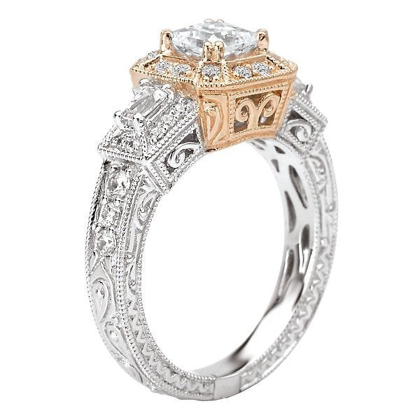 14KT 1/2 CTW Diamond Square Halo Vintage Engagement Ring Setting for 1 CT Princess Cut - Perfect for Wedding, Proposal & Anniversary Gifts
