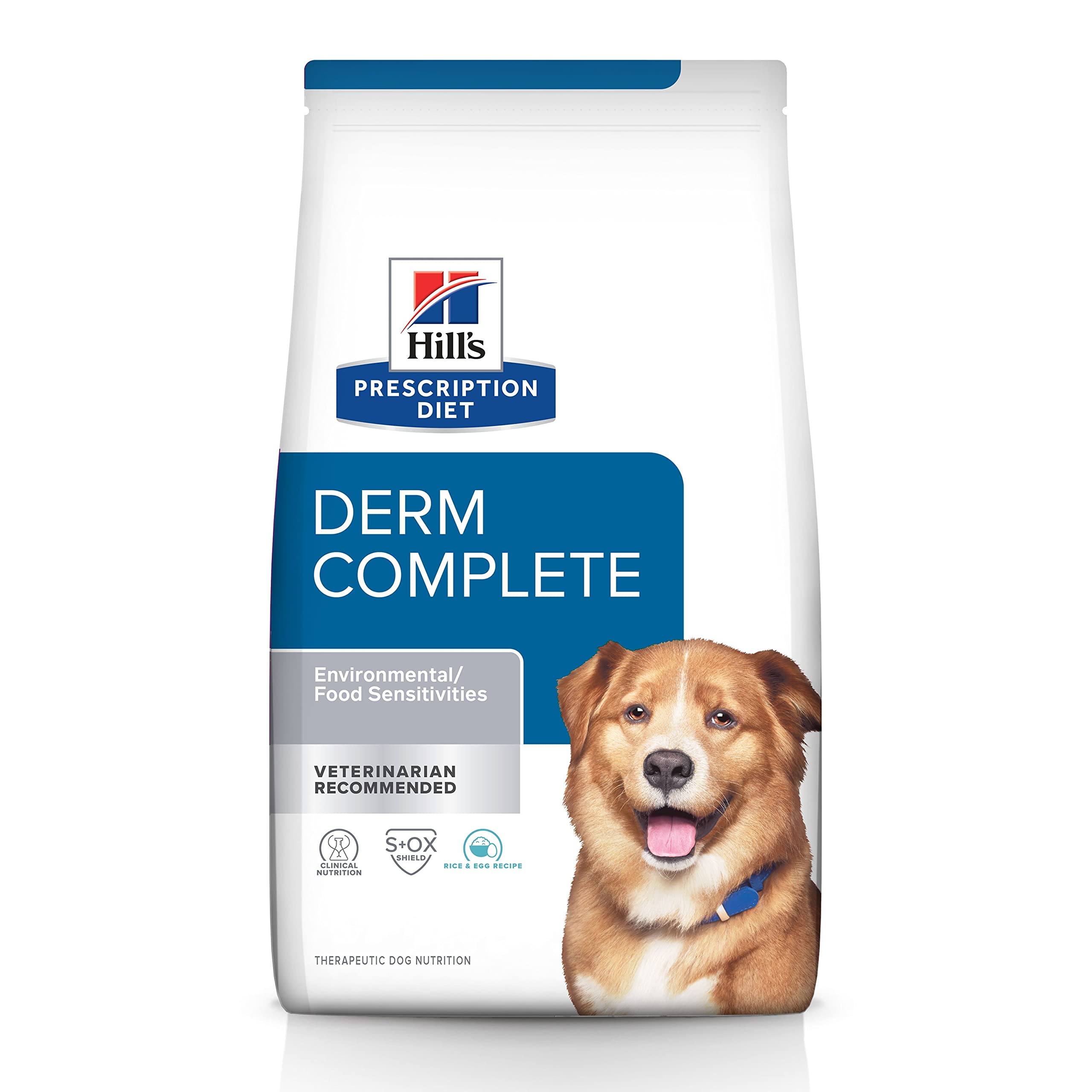 Hill's Prescription Diet Derm Complete Dry Dog Food for Skin & Food Allergies - Veterinary Recommended for Environmental Sensitivities | Ideal for Dogs with Itchy Skin & Digestive Issues