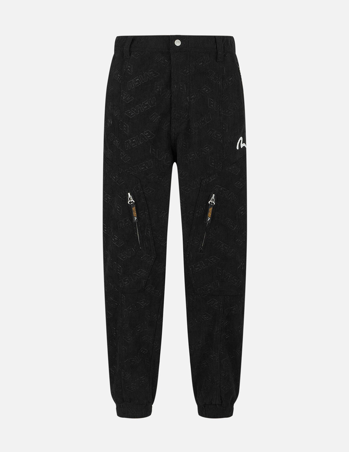 Evisu Allover Deboss Print & Seagull Embroidery Relaxed Fit Woven Jogger Pants for Men - Casual Streetwear, Lounge & Athleisure Wear
