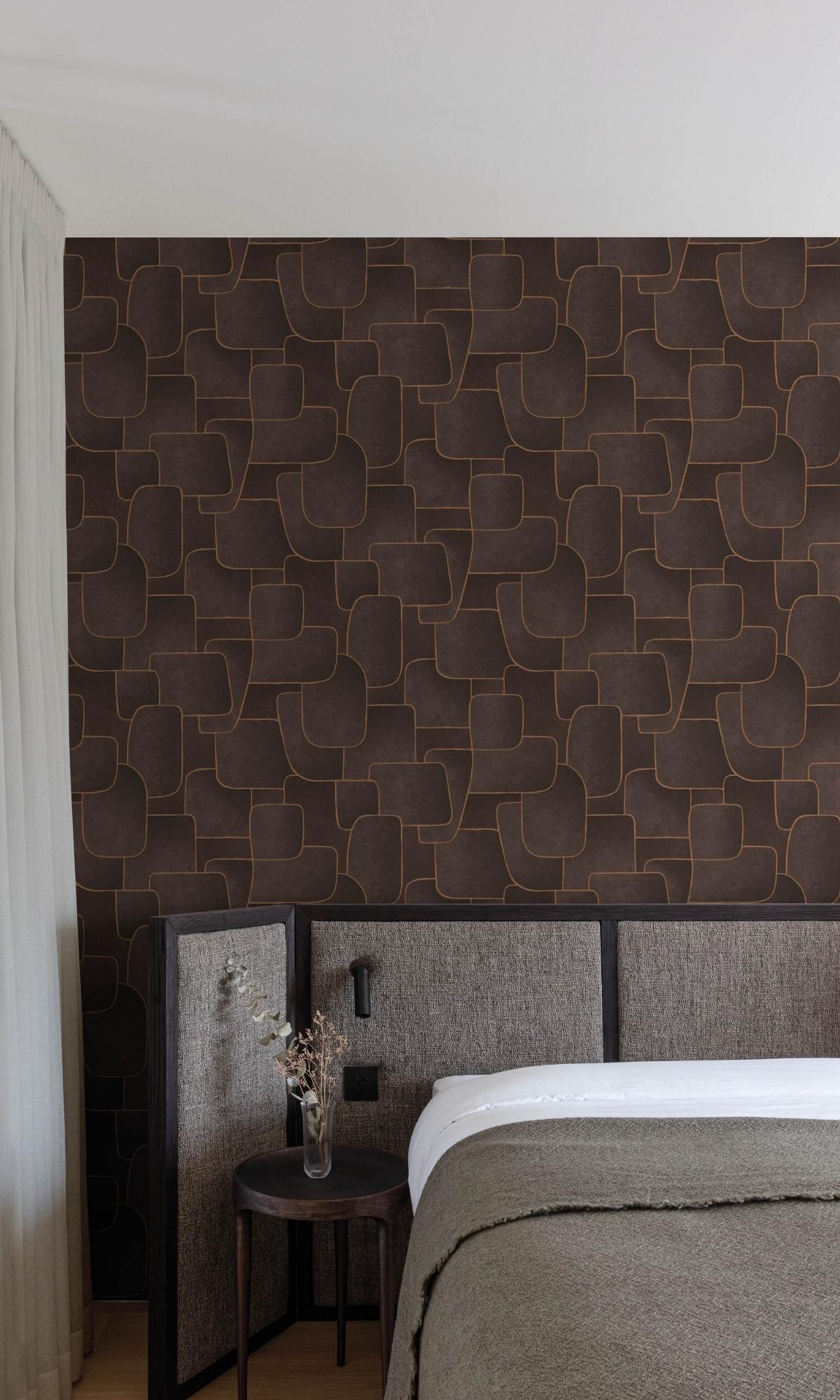 Brown Bold Abstract Geometric Stripes Metallic Wallpaper R7731 - Modern Peel & Stick Removable Wallpaper for Living Room, Bedroom, Office Decor