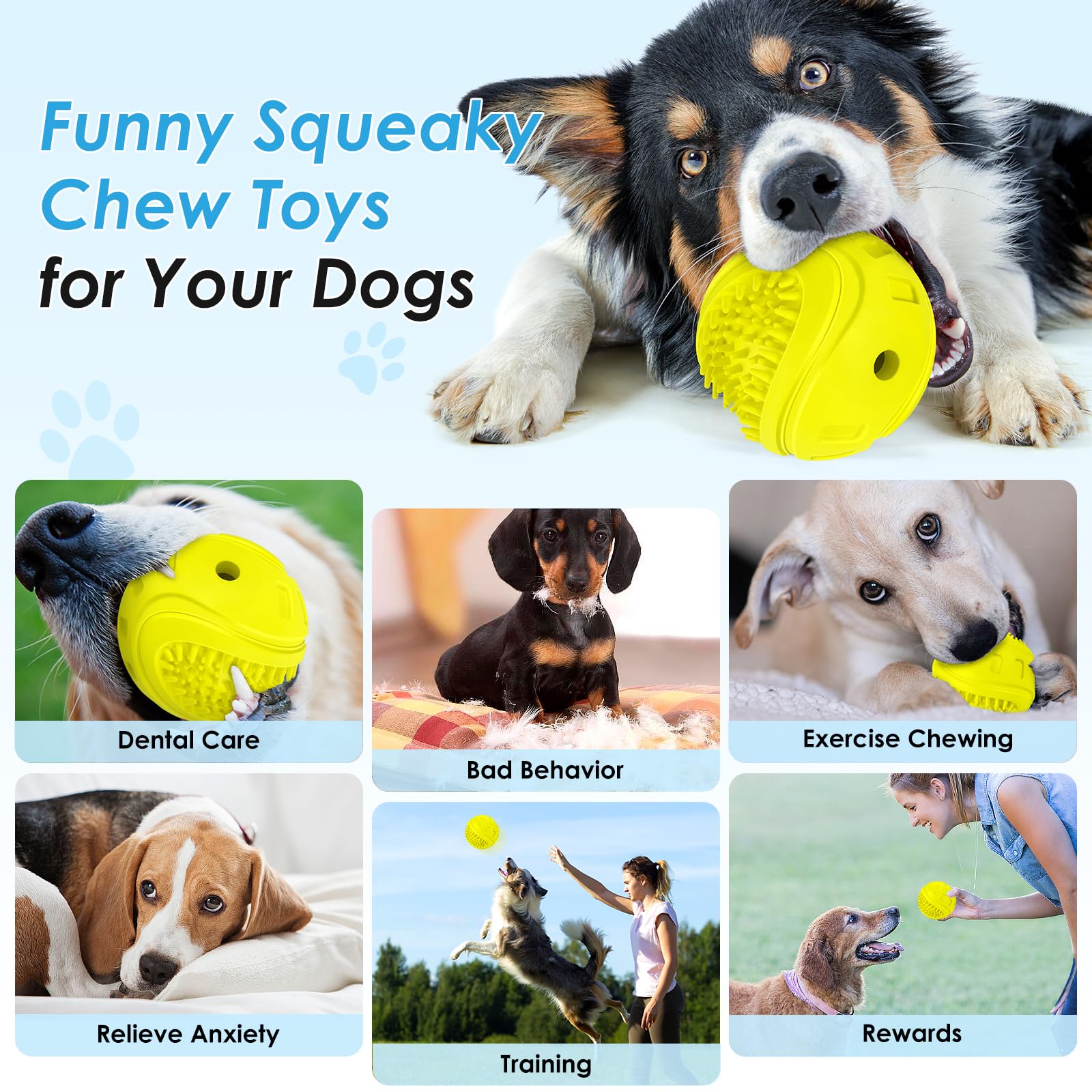 Indestructible Squeaky Dog Toys for Aggressive Chewers - Tough Chew-Proof Balls for Large & Medium Breed Dogs | Interactive Outdoor Pet Play & Training Gifts for Puppies & Adult Dogs