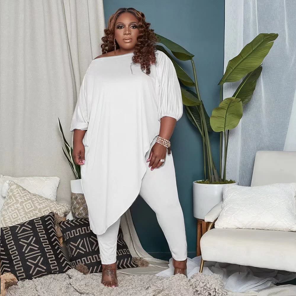 **Plus Size Women's Tracksuit Sets - Long Sleeve Asymmetrical Top & Bodycon Pants | Casual Workout & Lounge Wear for Comfort & Style**