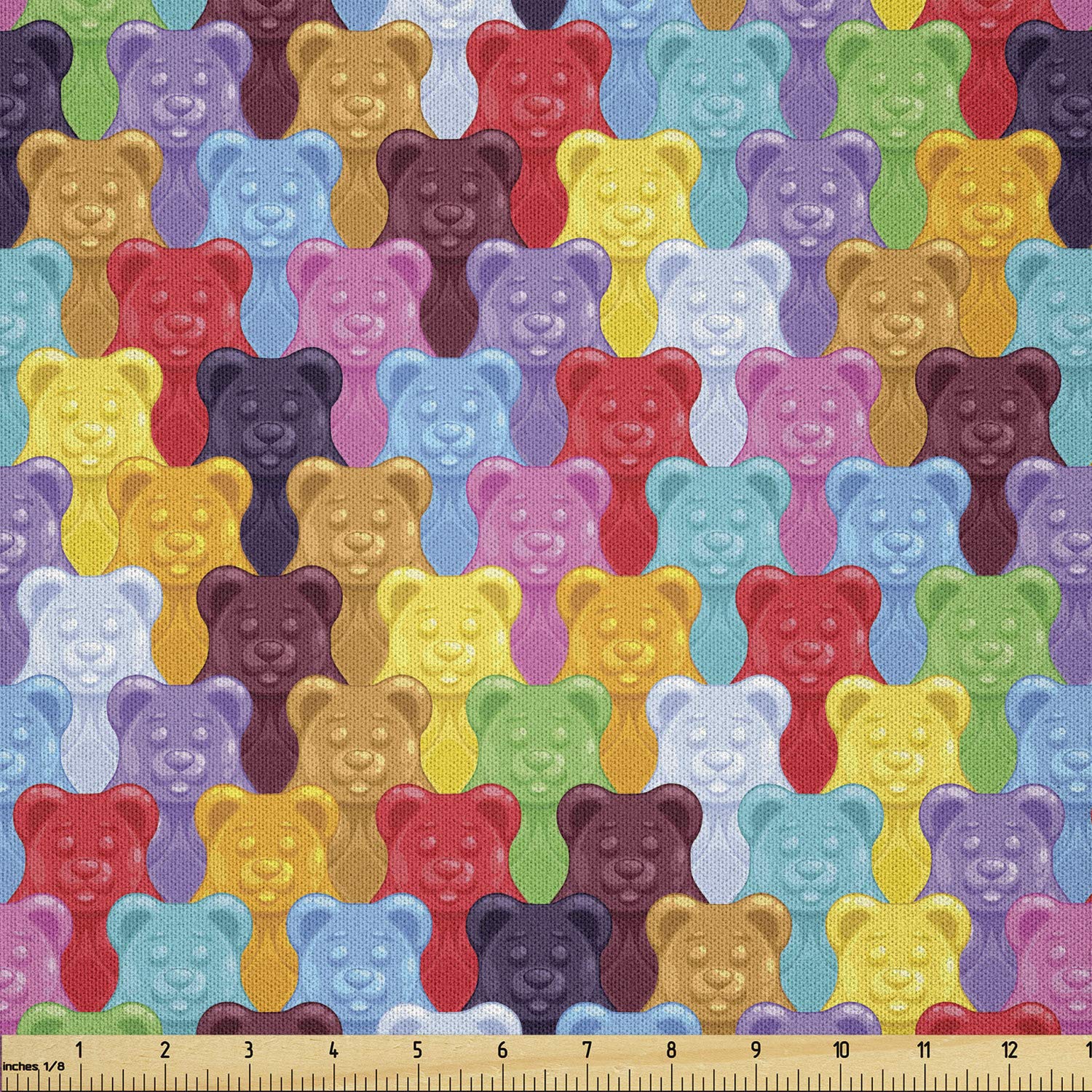 Ambesonne Colorful Microfiber Fabric by The Yard - Vibrant Gummy Bear & Candy Print for Arts, Crafts, Textiles & Home Decor (10 Yards, Red/Pink) - Perfect for DIY Projects, Quilting, Upholstery & Decorative Accents