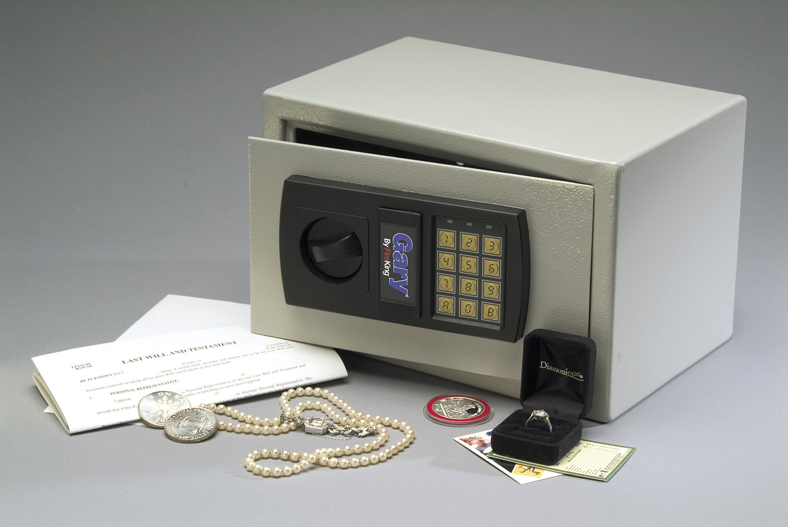 FireKing Gary Personal Safe with Electronic Lock - Compact Home Safe for Cash, Jewelry & Documents - Secure Storage with Bolt Down Kit & Programmable Code - Ideal for Bedroom, Office & Travel Use (Gray)