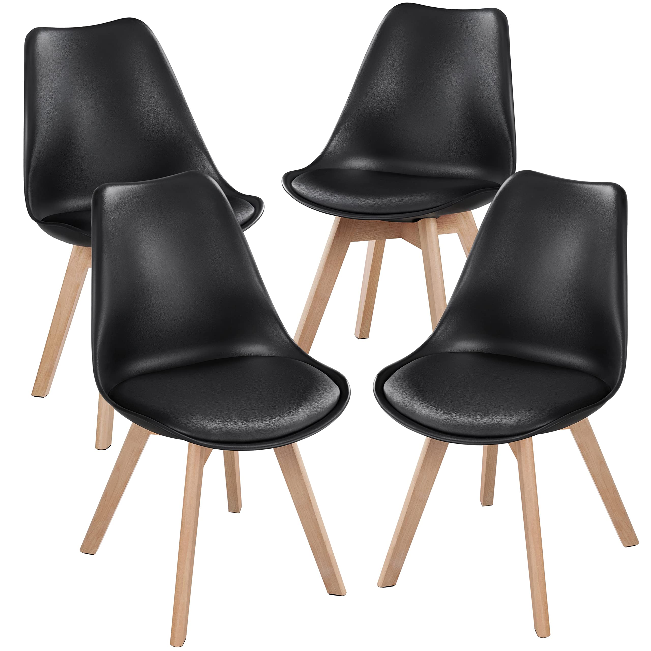 Topeakmart Mid Century Modern Dining Chairs Set of 4 - Black DSW Shell Armless Chairs with Beech Wood Legs & Soft Padded Seat for Dining Room, Living Room, Bedroom or Kitchen - Comfortable & Stylish Home Furniture for Everyday Use & Entertaining