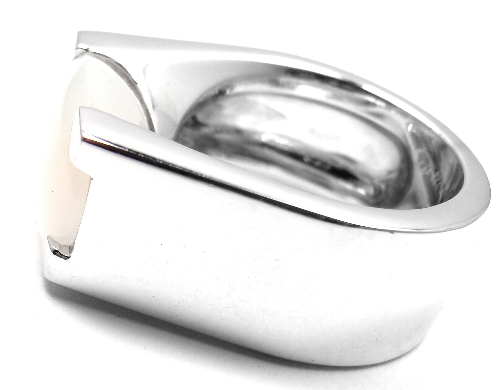 Authentic Cartier 18K White Gold Moonstone Ring - Size 50 (US 5.25) - Luxury Jewelry for Weddings, Anniversaries & Special Occasions
