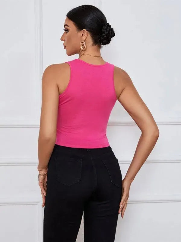 Y Neckline Knit Tank Top for Women - Summer Casual Sleeveless Blouse - Perfect for Beach, Vacation & Everyday Wear